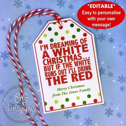 PRINTABLE Wine Gift Tag - White Christmas